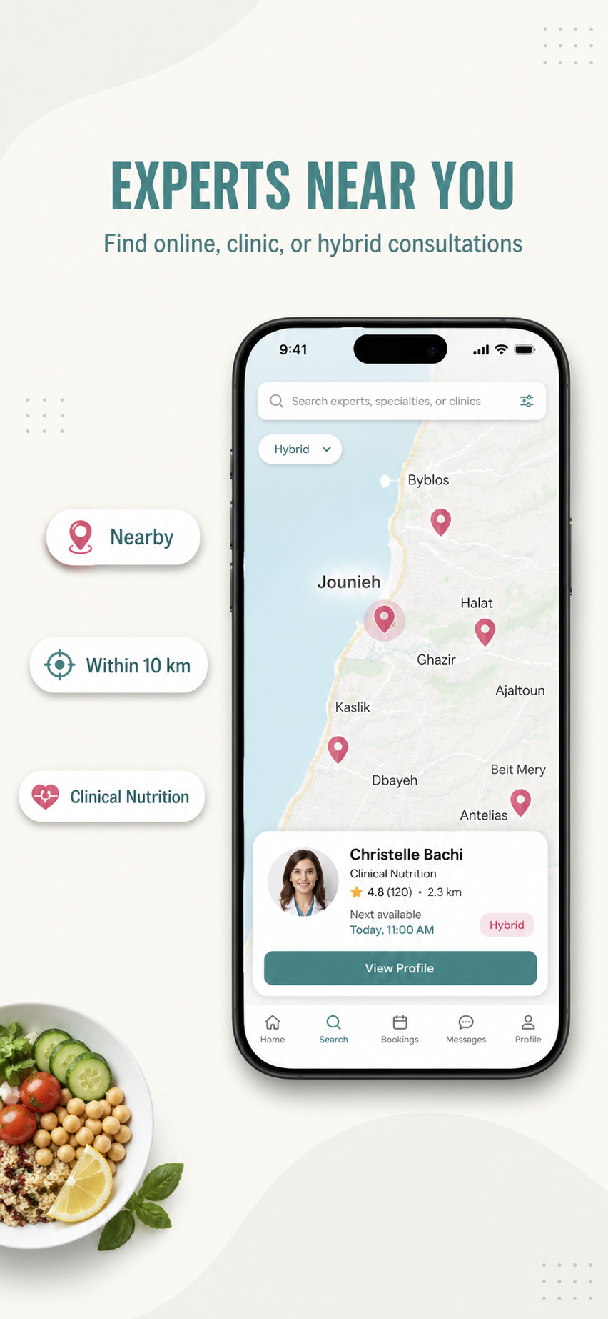 Map view of nearby dietitians