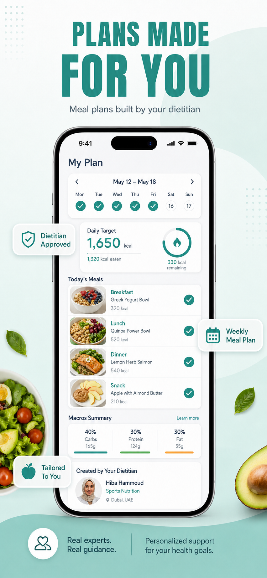 Dietitian-made nutrition plan screen